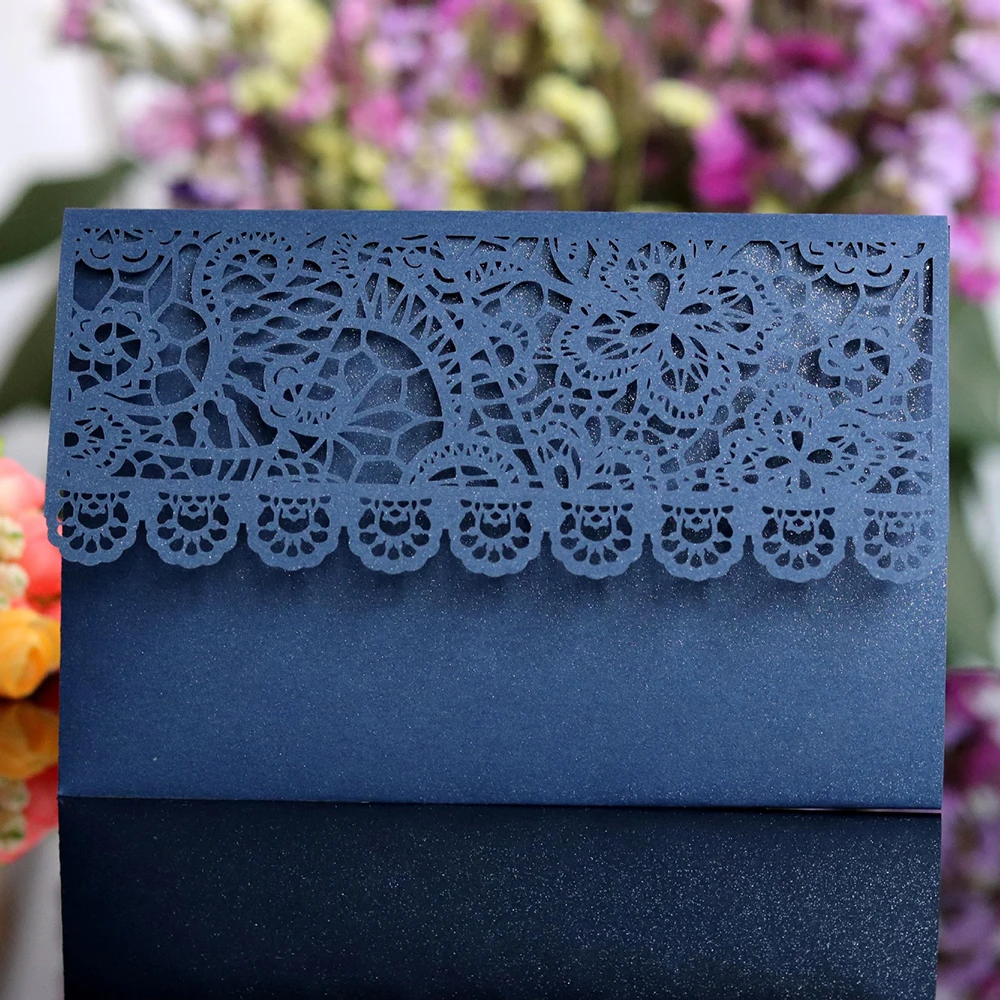  10 pieces Romantic Wedding Invitation Card Delicate Carved Small floral Pattern laser cut lace wedd - 4000400458962