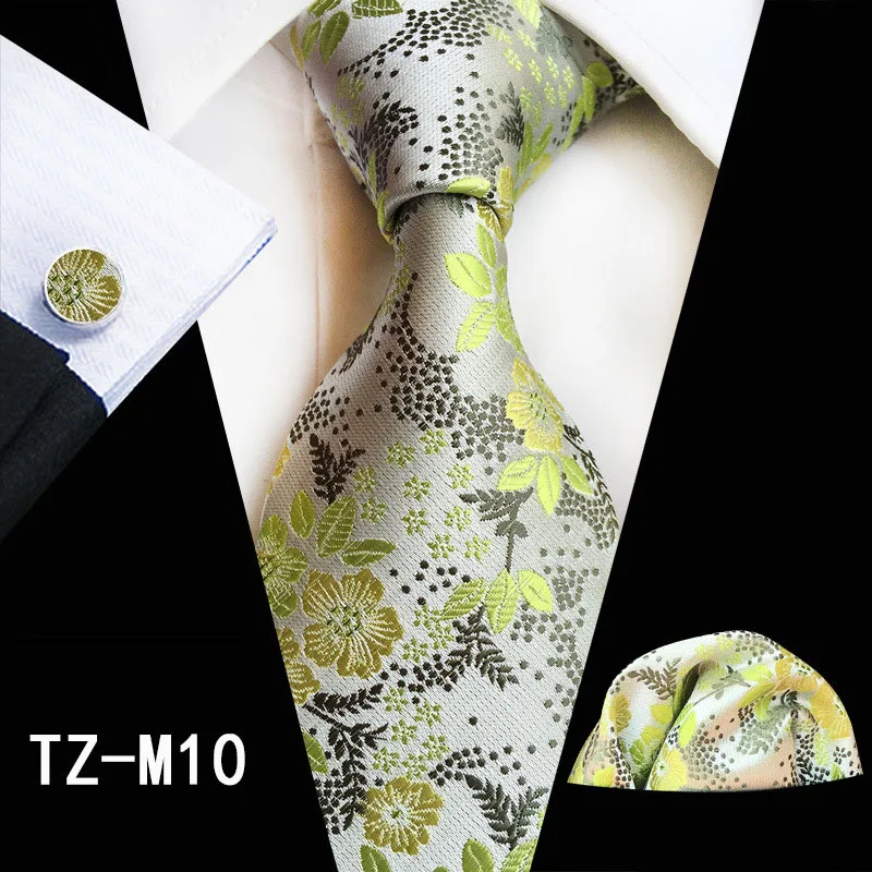 Ricnais Мода 8 см мужской шелковый галстук красный зеленый цветочный носовой платок запонки шелковый галстук бизнес Свадебный шейный комплект галстуков подарок