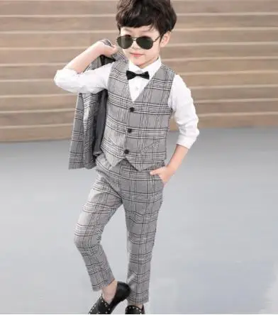 jacket vest pants Деловой жилет+ Блейзер+ брюки, детские костюмы для мальчиков, костюм, Пиджаки для джентльменов, костюм, свадебные костюмы для мальчиков, детская праздничная одежда - Color: jacket vest pants