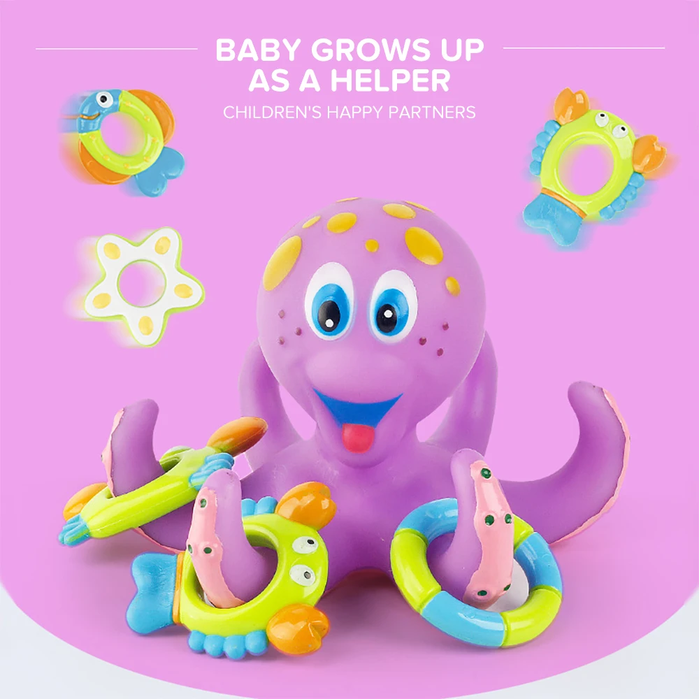 Осьминог игрушка для ванны игрушка для купания вода игрушка мультфильм дети играть младенческий душ мягкий поток распылительный инструмент фиолетовый Ванна захватывающий Gif