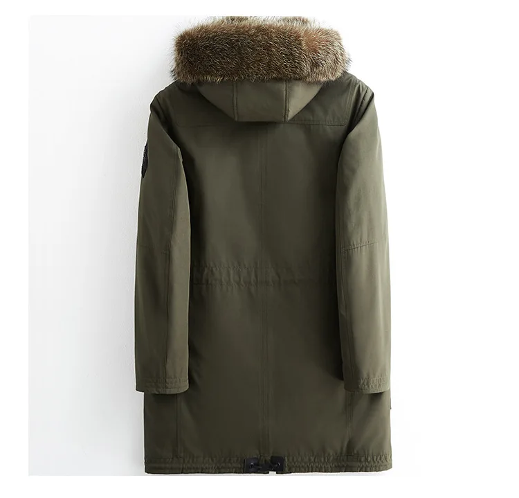 Long Hooded Jacket Winter Real Fur Parkas Shearling Coats Windbreaker Thicken Warm Outwear Overcoat Big Sizes L-4XL black Army G