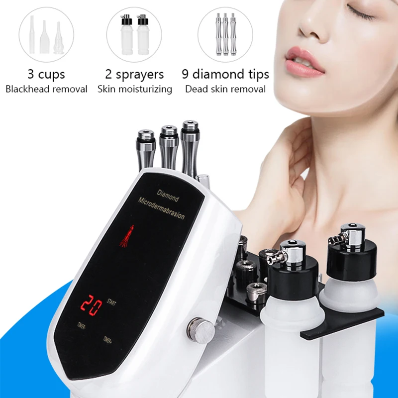 3 in 1 Diamond Microdermabrasion Machine Blackhead Remover Facial Skin Exfoliators Water Spray Face Peeling Skin Tools