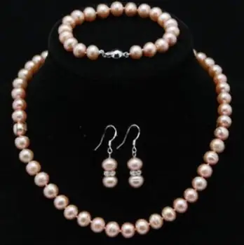 

Genuine A++ Cultured Freshwater 7-8mm ROUND pink Pearl Necklace set 18"