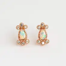 Минимальный простой один камень серьги гвоздики белый камень огненный опал Серебро Розовое Золото Геометрические мини нежный опал ювелирные изделия девушка