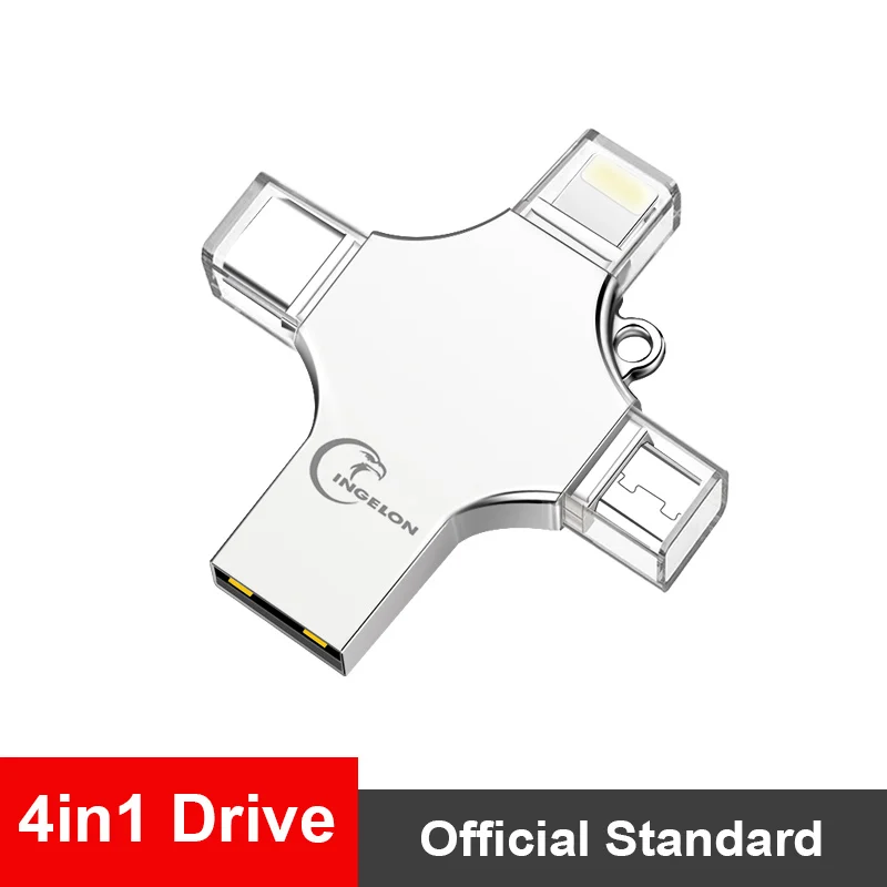 4in1 Standard Usb флеш-накопитель Ingelon 4 в 1, 256 ГБ, 16 ГБ, 32 ГБ, флешка, 128 ГБ, OTG, idragon, металлическая usb-флешка для iphone, ios, фото, флешка, 64 ГБ, Cle, usb - Цвет: 4in1 Standard