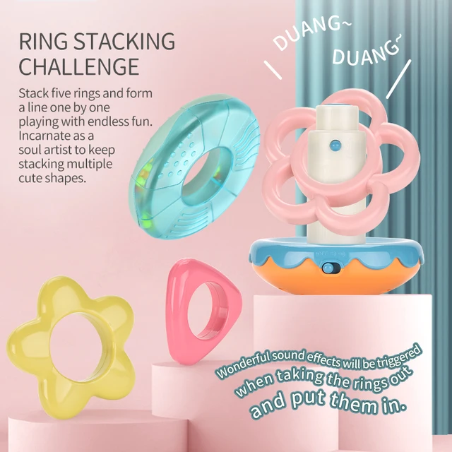 Baby Musical Toy Rattles For Kids Infant Interactive Stacking Ring Tower Early Learning Elephant Toddler Educational Tumbler Toy 3