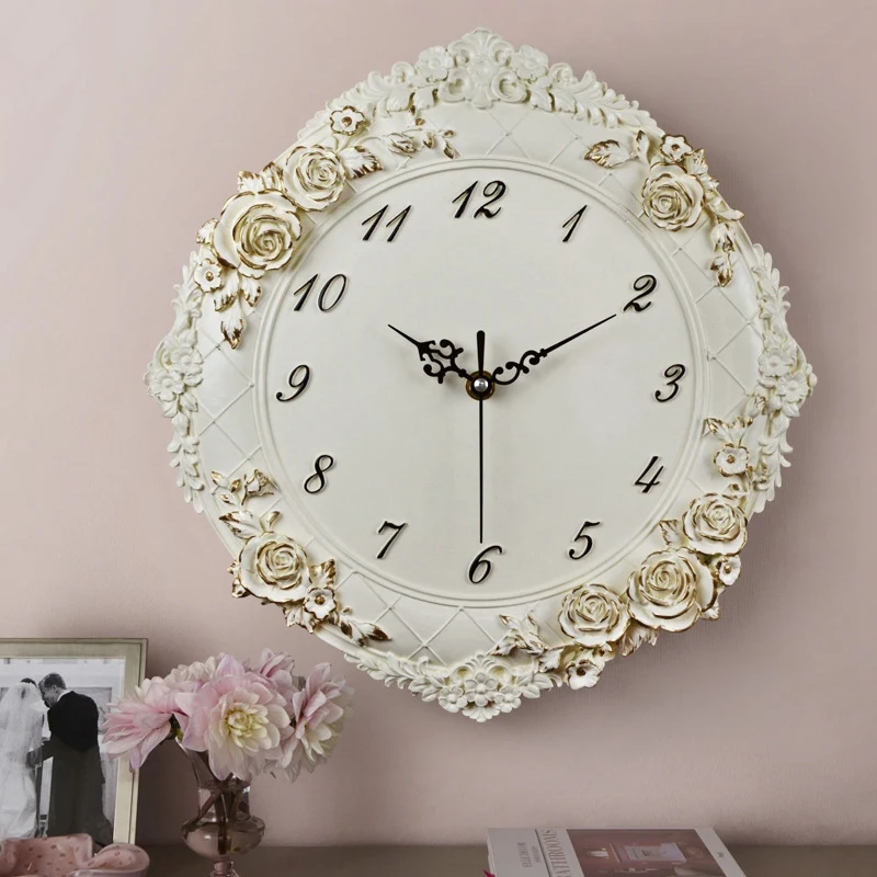 Creative Resin Craft Rose Flower European Decorative Digital Wall Clock Quiet Room Clock Hotel Restaurant Decoration