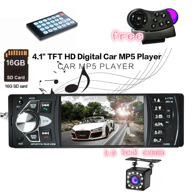 Автомагнитола 1 Din Авто Аудио Стерео FM Bluetooth 2,0 Камера заднего вида Usb рулевое колесо дистанционное управление Hands Free AUX - Цвет: SD-12LEDCAM