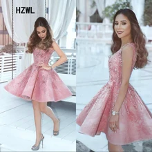 Коктейльное платье с блестящими кристаллами и бусинами; розовые кружевные платья для выпускного вечера; Короткие вечерние платья с v-образным вырезом для девочек; vestido de formatu