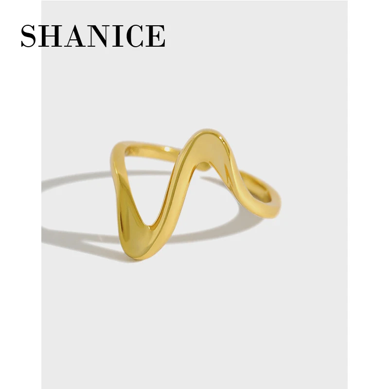SHANICE-Anillos abiertos de Plata de Ley 925 para mujer, sortija de dedo de onda retorcida de Color dorado y plateado, estilo coreano, ajustable