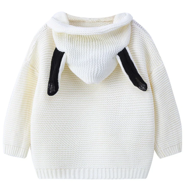 

Children Sweaters Baby Infant Girls Boys Autumn Winter White Hooded Solid Rabbit ears Jacket Thick Warm 2018 drop shipped