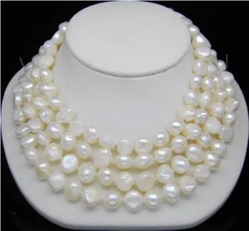 

Excellent 9-10mm White color Cultured Irregular pearl Necklace 48''