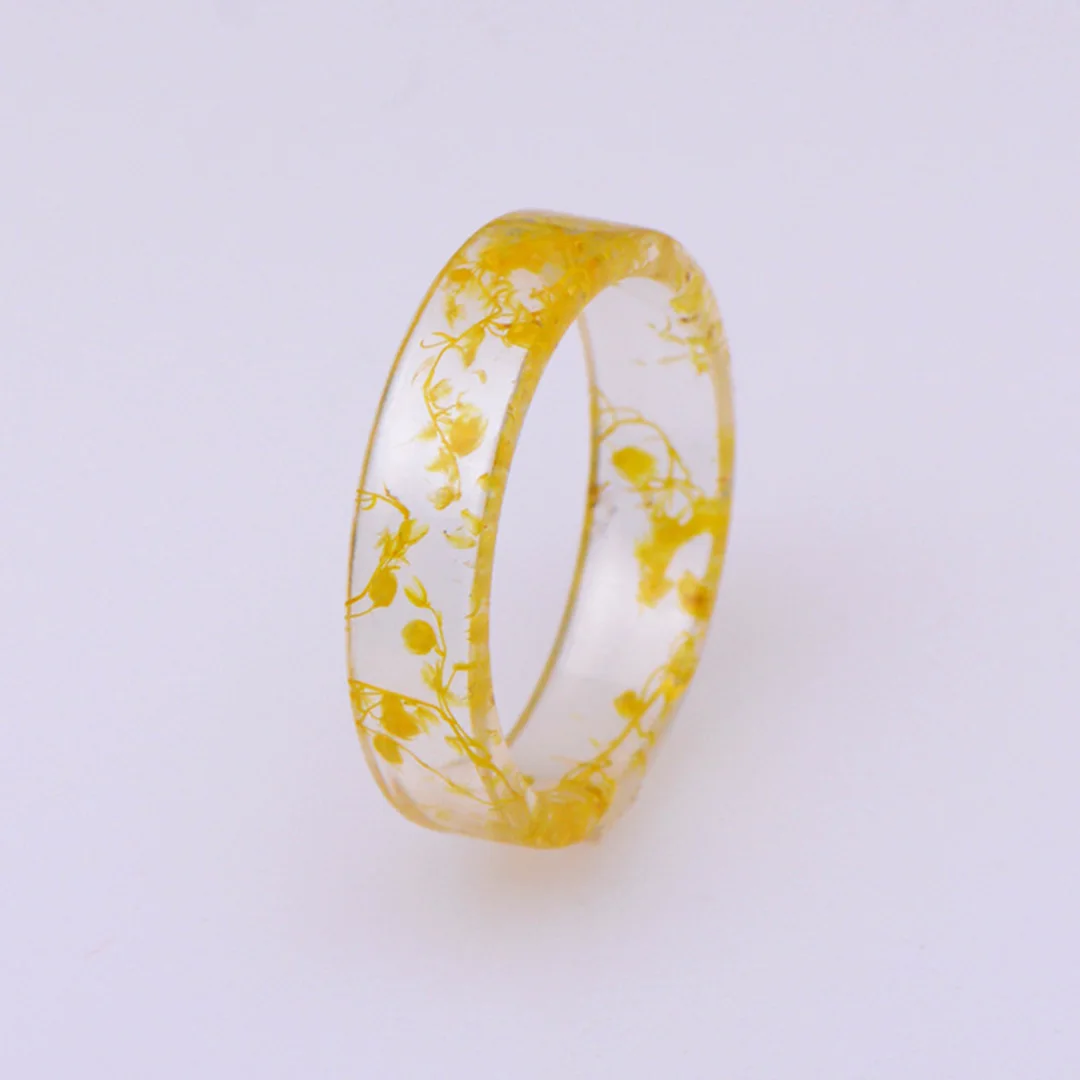 Полимерные кольца высушенный цветок прозрачное женское кольцо ручной работы очаровательное мужское винтажное свадебное кольцо вечерние ювелирные изделия романтическое кольцо для пары - Цвет основного камня: Yellow