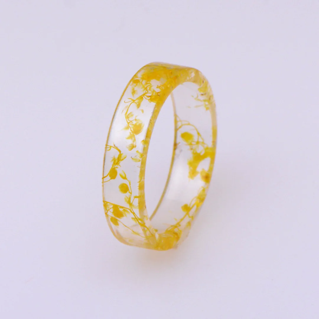 Yellow Полимерные кольца высушенный цветок прозрачное женское кольцо ручной работы очаровательное мужское винтажное свадебное кольцо вечерние ювелирные изделия романтическое кольцо для пары - Цвет основного камня: Yellow