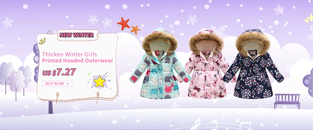 Thicken Winter Girls Jackets Fashion Printed Hooded Outerwear For kids Internal Plus Velvet Warm Girls Coats Christmas Present