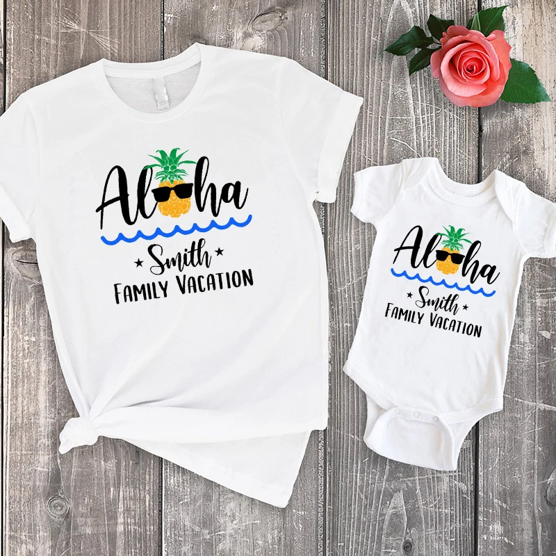 

Семейные рубашки Aloha для отпуска, семейные одинаковые футболки для Гавайских семейных отпусков, летняя одежда для новорожденных