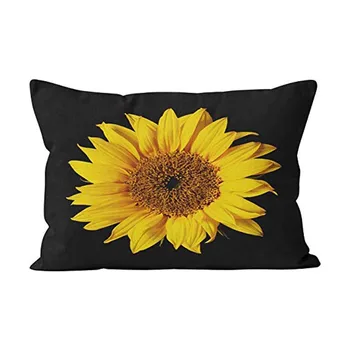

Pretty Sunflower Yellow on Black Customized Sun Flowers Hidden Zipper Home Decorative Rectangle Throw Pillow Cover Cushion Case