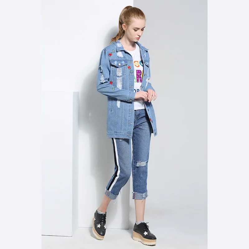 

Europe And America Jacket Women's Tennis Red Embroidered Baseball Uniform Jeans Coat Women Jacket