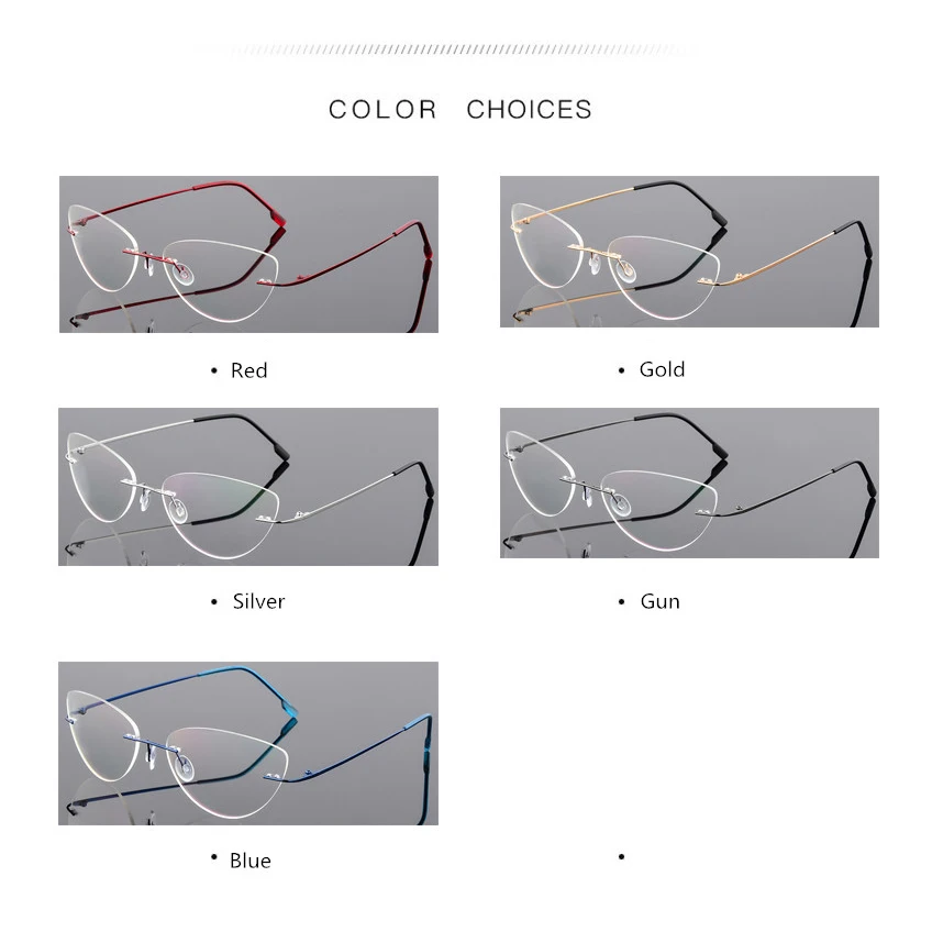 Female Rimless Titanium alloy Glasses Frame, Women Ultralight Cat Eye Eyeglasses Frames, Prescription Presbyopia Myopia Optical