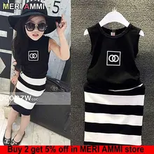 MERI AMMI/комплект одежды из 2 предметов, комплект для малышей, черный топ+ рубашка в полоску, облегающая модная одежда, облегающий наряд для девочки 2-9 лет, J556