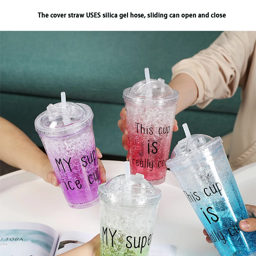 TENSKE, холодная чашка-непроливайка,, 450 мл, для женщин и детей, разбитая чашка для льда, охлаждающая, двойная, пластиковая, меняющая цвет, слайдер, студенческие соломинки, чашки