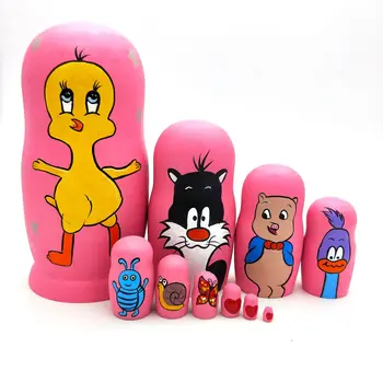 

10pcs Russian Matryoshka Dolls Basswood Creative Animal Nesting Dolls Gift Russian Traditional Feature Ethnic Style DIY Dolls