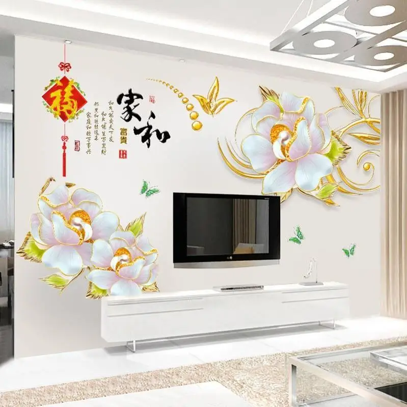 

Chinese Style Wall Stickers Flowers Home Decor Living Room Bedroom Sofa TV Backdrop Decal Removable Wallpaper