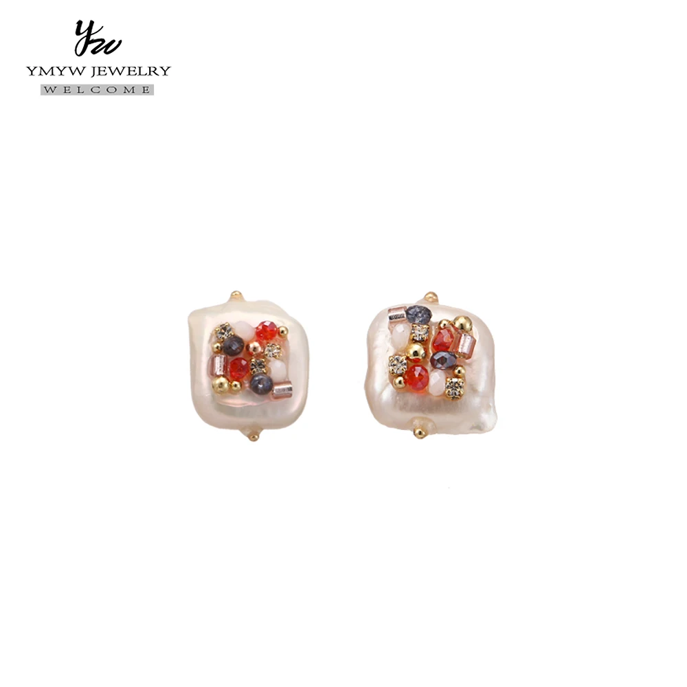 YMYW корейские серьги-гвоздики, ювелирные изделия из пресноводного жемчуга, квадратные Геометрические Роскошные милые романтические модные серьги для женщин Oorbellen