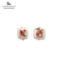 YMYW корейские серьги-гвоздики, ювелирные изделия из пресноводного жемчуга, квадратные Геометрические Роскошные милые романтические модные серьги для женщин Oorbellen
