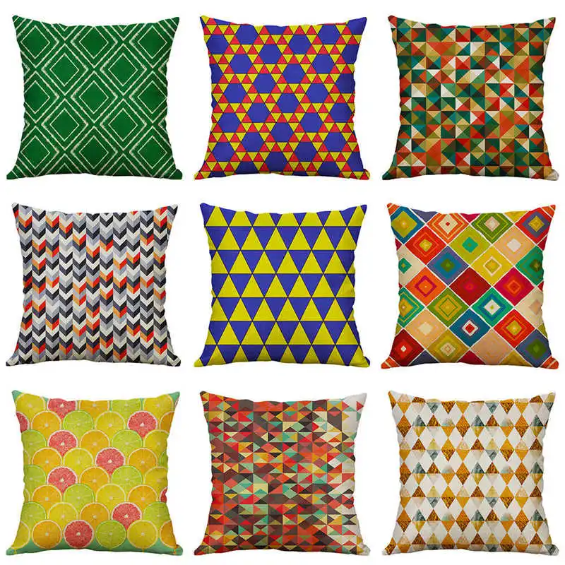 

Throw Cover Case Linen Colorful Geometric Cushion Cotton Pillow 18'' Pattern