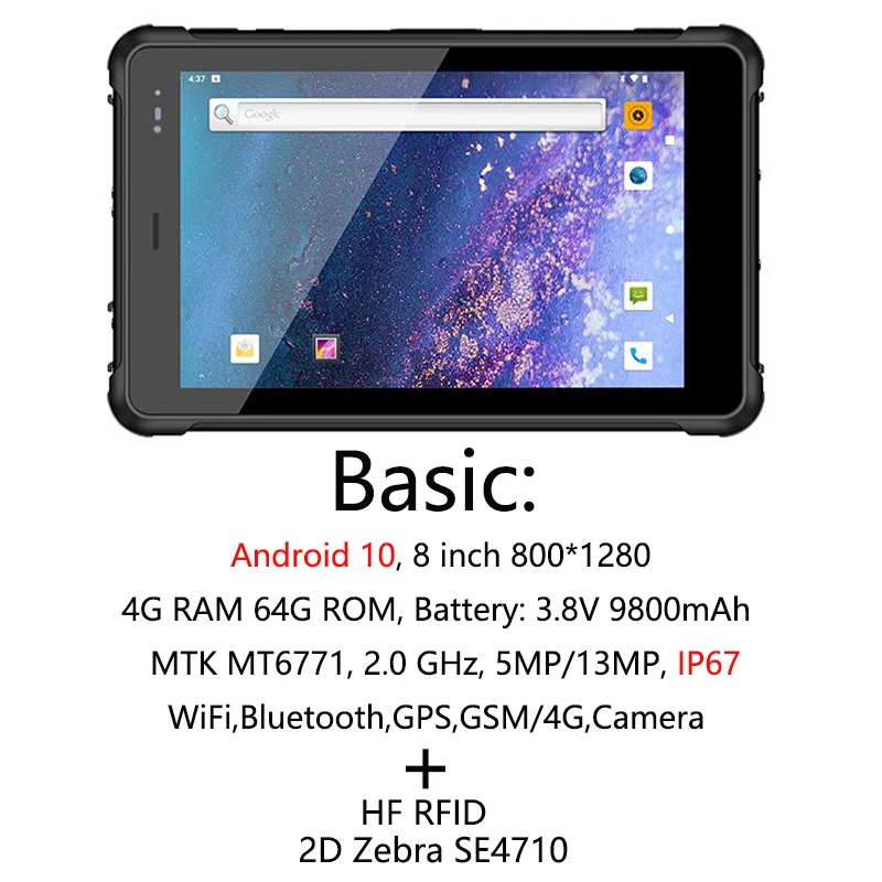 8 inch Android Tablet PC 4G RAM 64G ROM Dustproof Waterproof Shockproof 1000nits Barcode Scanner Rugged Terminal 