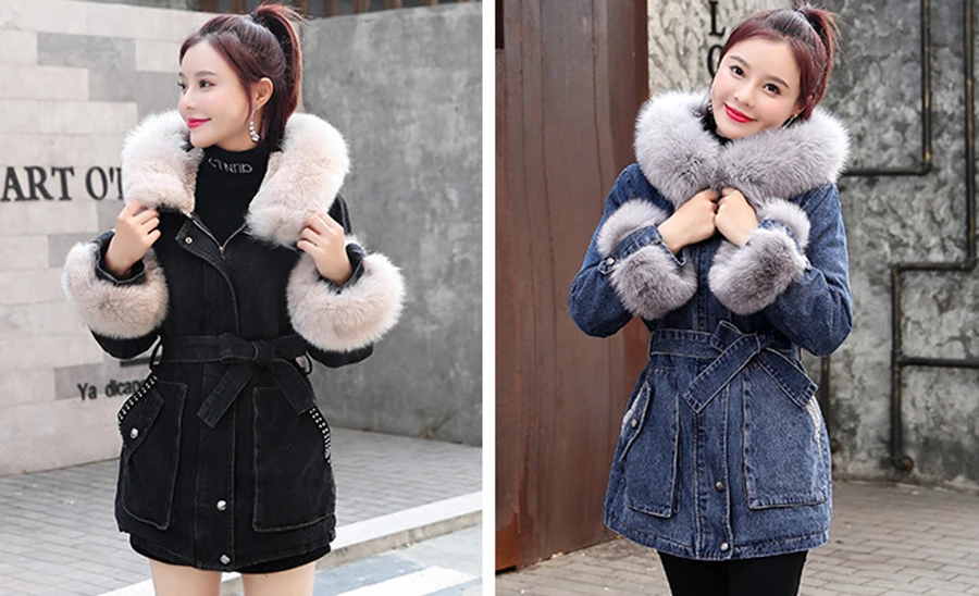 Зимняя женская джинсовая хлопковая куртка с капюшоном, Вельветовая теплая Корейская свободная длинная куртка, приталенная Удобная дышащая парка