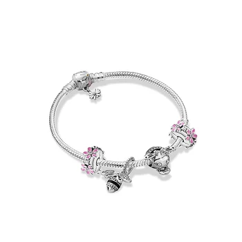 

2020 New Buzzing My Heart 925 Silver ZT0579 Bracelet Set Cute Pink Daisy Flower ClipSparkling Queen Bee Mine Charm Jewelry Gift