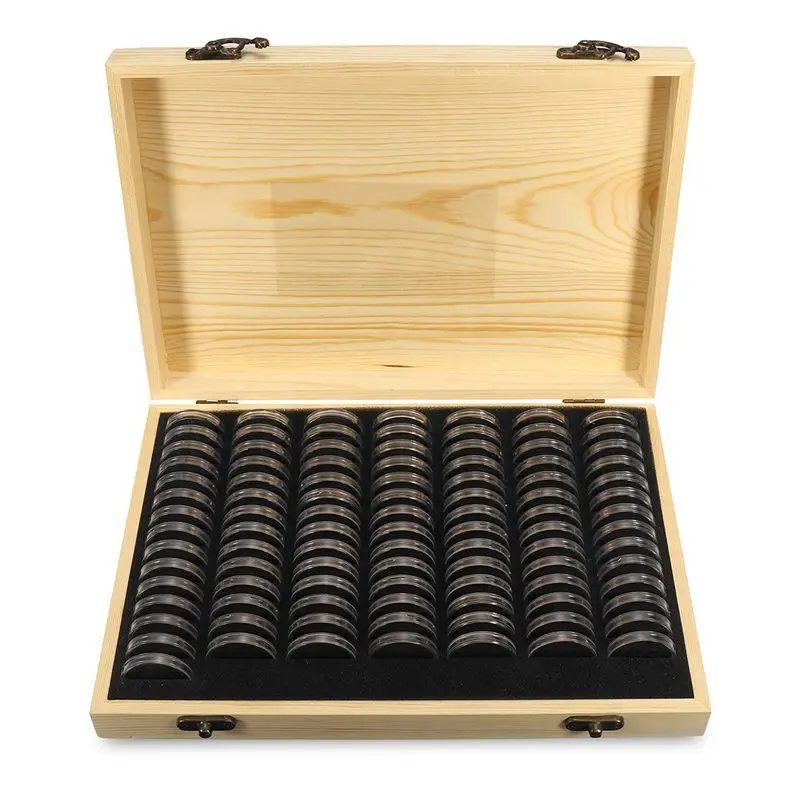

Hot Sale 100Pcs/Box Wood Coin Display Storage Boxes Round Boxed Holder Home Storage Case Containers For Slab Coin