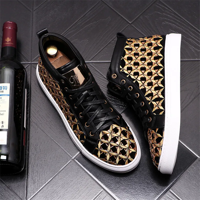 Роскошные Дизайнерские кроссовки для мужчин кожаные высокие кеды в стиле панк