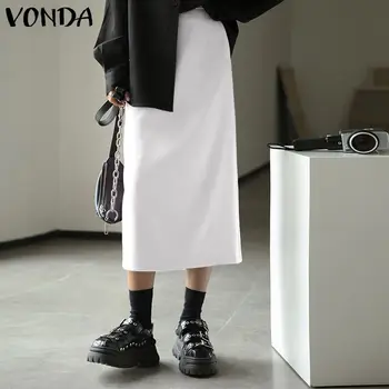 

Plus Size Women Solid Skirts VONDA Sexy High Waist Formal Work Skirts Casual Back Split Long Pencil Skirts Women'Bottoms