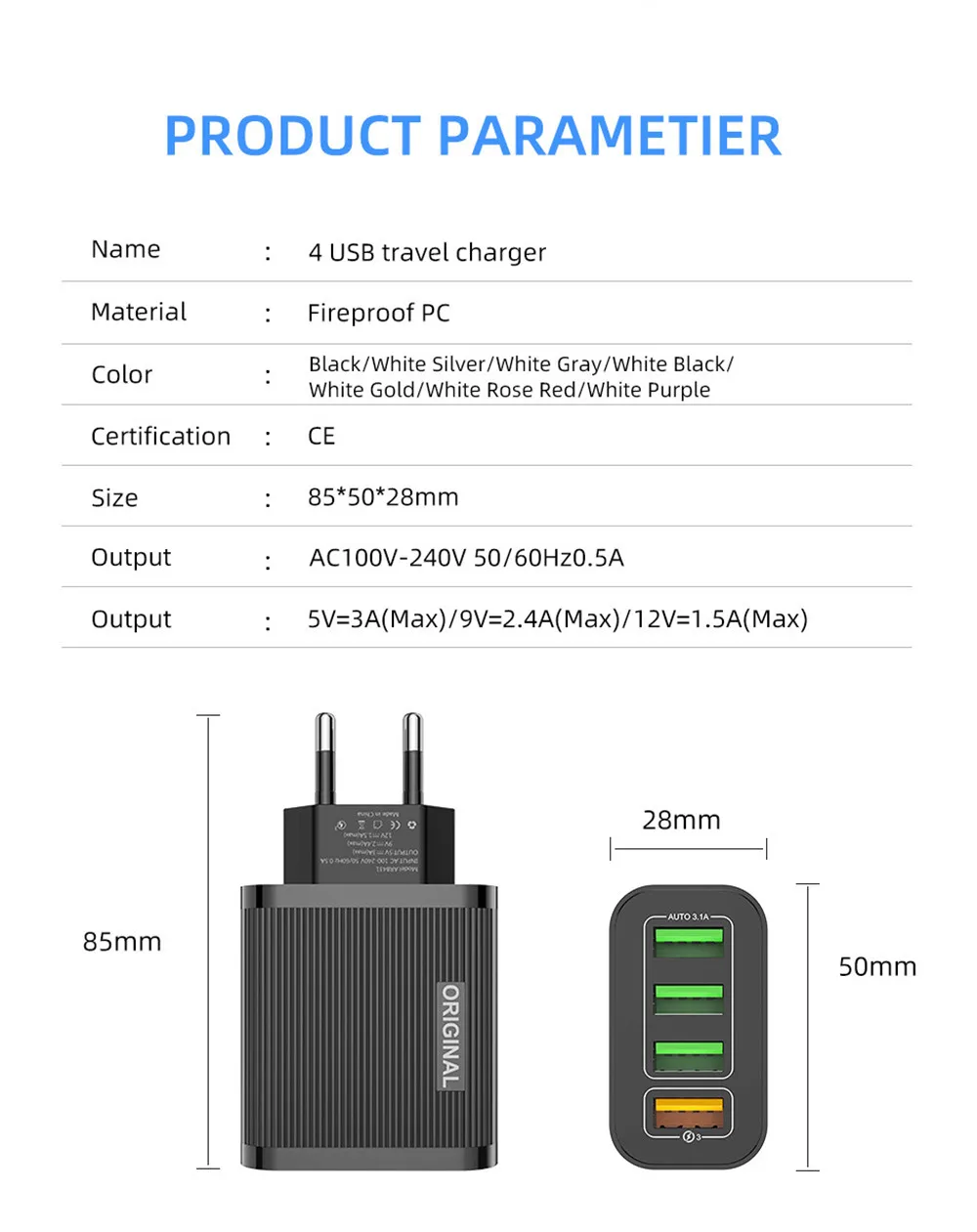 48 Вт Быстрая зарядка 3,0 4,0 4 порта USB зарядное устройство USB быстрое зарядное устройство QC4.0 QC3.0 для samsung A50 A30 S10 iPhone 7 8 11 huawei P20 планшет