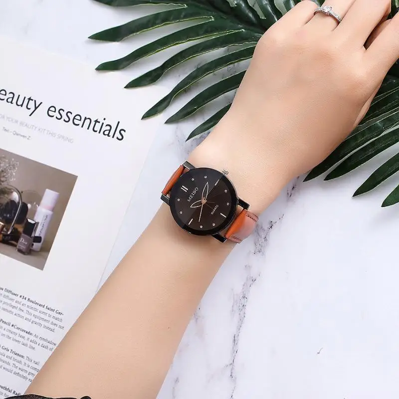 Horloges Vrouwen модные часы с кожаным ремнем для женщин классический черный циферблат