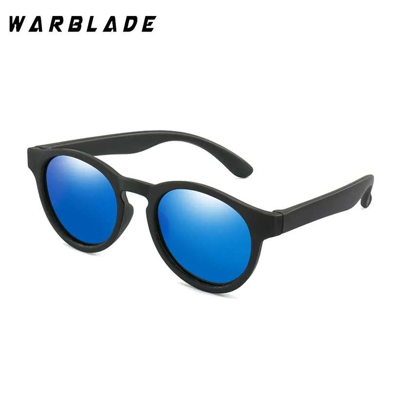 WarBLade, детские солнцезащитные очки, поляризационные, для мальчиков и девочек, круглые, защитные, солнцезащитные очки, для детей, детские очки, силиконовые очки, UV400 - Цвет линз: black blue