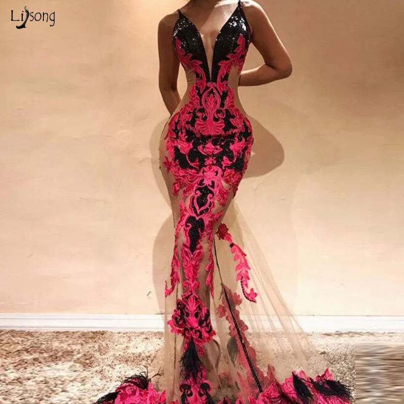Сексуальная бретелька Русалка вечерние платья, аппликации из кружева Robe De Soiree Abendkleider без рукавов спинки длинное выпускное платье