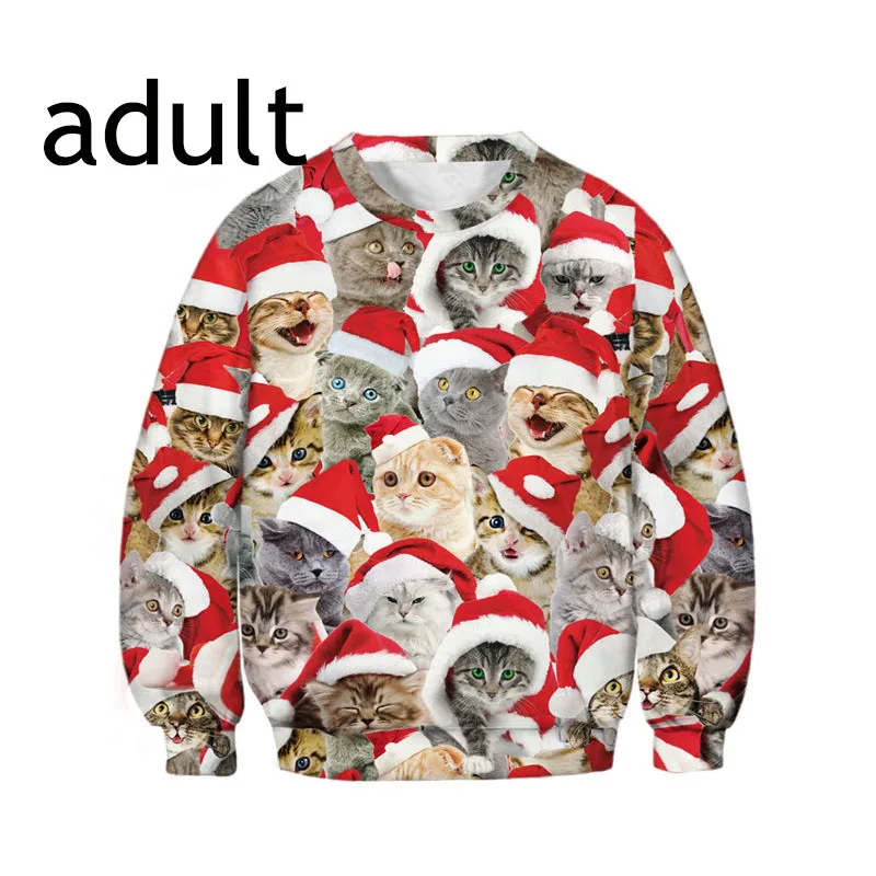 adult cat Одинаковая одежда для всей семьи на Рождество; толстовки с капюшоном для мамы, дочки, папы и сына с милым котенком; одежда для всей семьи - Цвет: adult cat