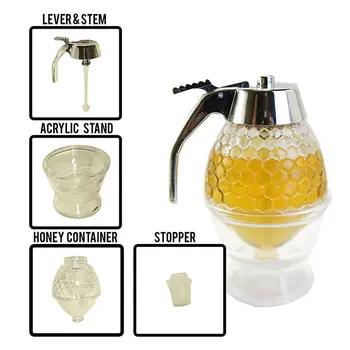 

Honey Dispenser Jar Container Cup Juice Syrup Kettle Kitchen Bee Drip Stand Holder Portable Storage Pot