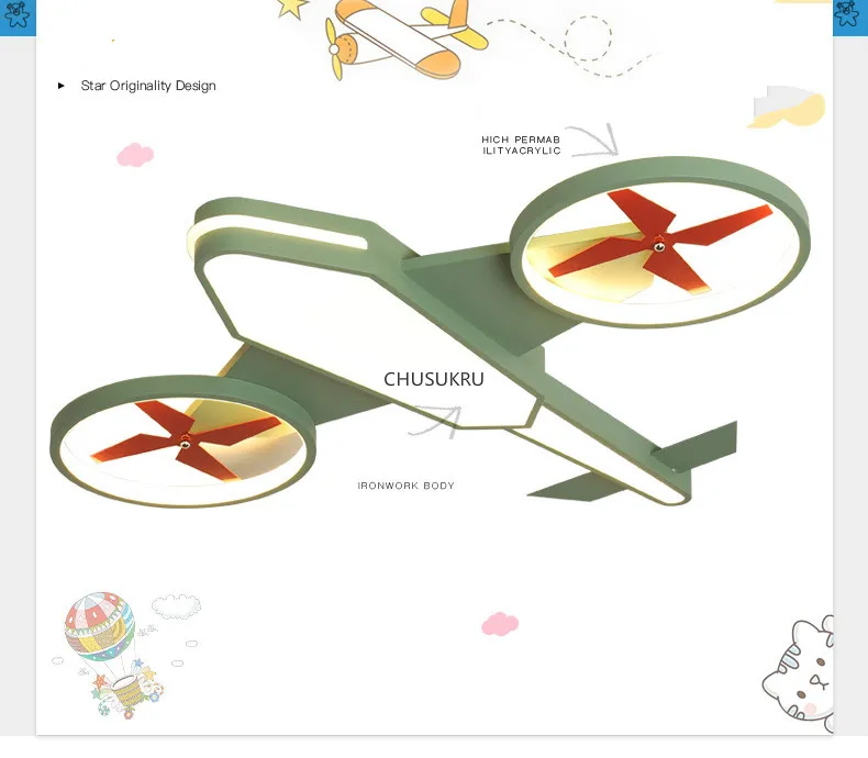 Креативный мультяшный Воздушный самолет детский потолочный светильник для маленьких мальчиков и девочек детская комната Светильник для спальни декоративный для детской комнаты светильник ing