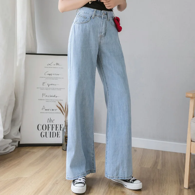 

Thin section jeans female summer loose light color straight net red mopping trousers 2019 new wide leg pants