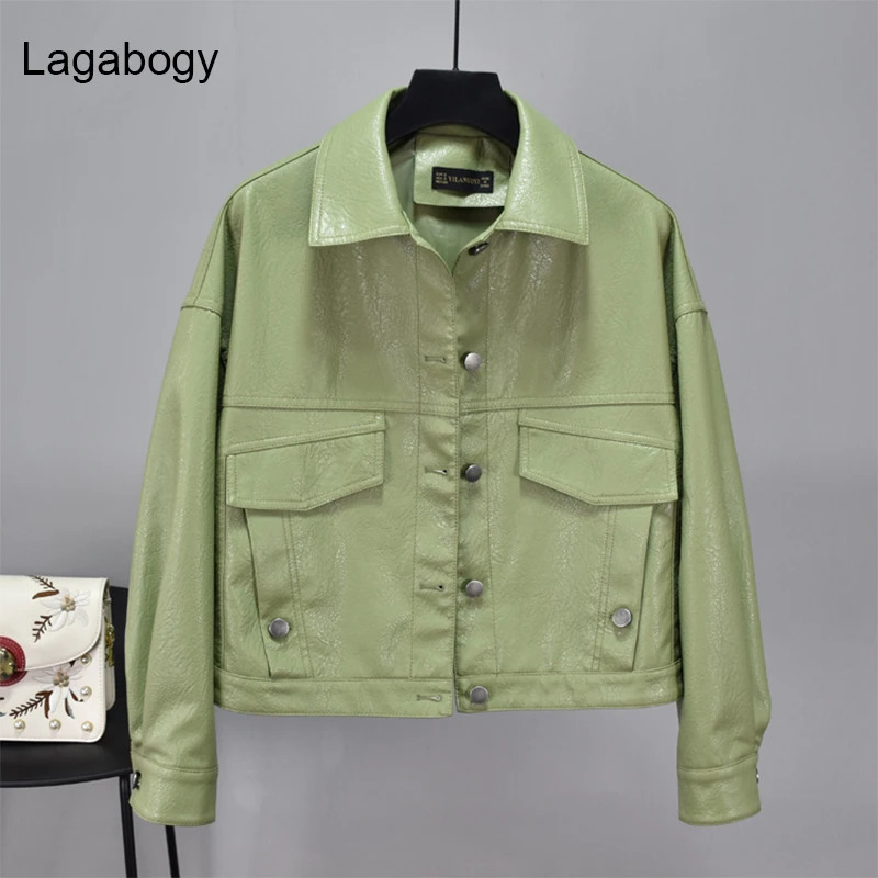 Куртка Lagabogy женская из искусственной кожи короткая однобортная Байкерская