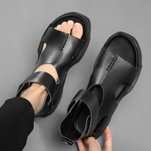 Outdoor Men rzymskie sandały letnie klasyczne męskie sandały miękkie sandały wygodne buty sandały z prawdziwej skóry miękkie wysokiej jakości tanie tanio QZTHANP CN (pochodzenie) Z dwoiny podstawowe LEISURE RUBBER Wsuwane Mieszkanie (≤1cm) Dobrze pasuje do rozmiaru wybierz swój normalny rozmiar