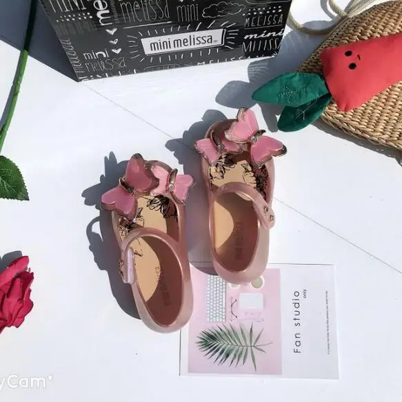 Мини Melissa прозрачные сандалии Русалочки детские сандалии 3D бабочка Девушка удобный бант Принцесса обувь Дети melissa обувь - Цвет: Pink B