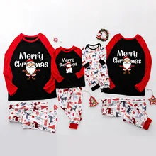 Christmas Family Pajamas Set Santa Printed Long Sleeve Top & Elk Printed Pants Sleepwear Men Women Kid Baby Homewear Loungewear
