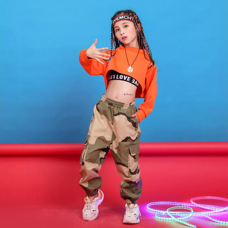 Girl Dance Costume Children Costumes Children Hip Hop Clothing Sweatshirt Top Crop Running Casual Pants for Girl Kid Jazz Dance Costume Wear Ballroom Dancing Clothes