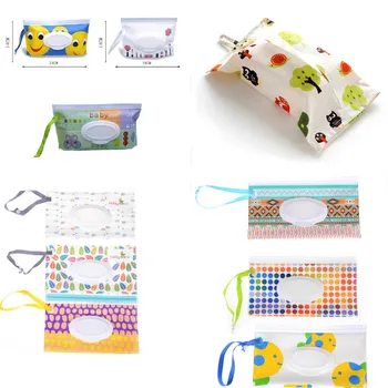 

Eco-friendly Clutch and Clean Wipes Carrying Case Wet Wipes Bag Baby Romper Crotch Extenter Clamshell Snap-strap Wipes Container